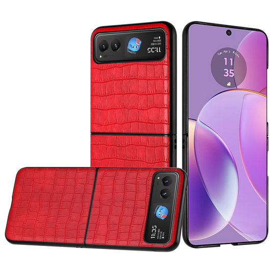 Motorola Razr 2024 PU Vegan Leather Premium Hard Snap On Case Cover - Red (1107106)