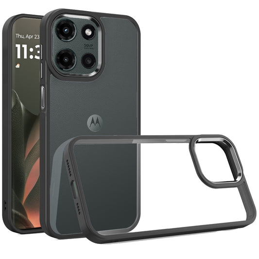 Motorola Edge 2025 Finest Transparent Thick Acrylic Hybrid Metal Buttons Cover Case - Black ( 1103560) (MSRP $49.99)