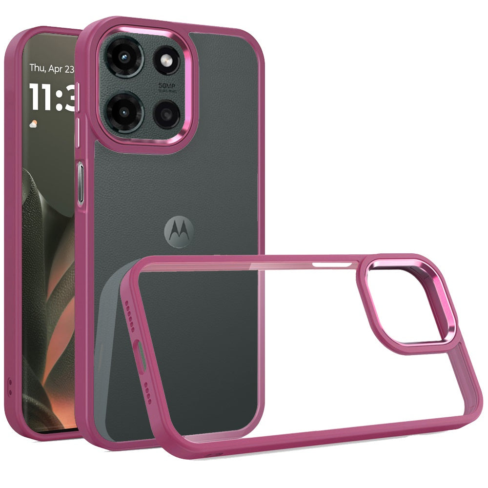 Motorola Edge 2025 Finest Transparent Thick Acrylic Hybrid Metal Buttons Cover Case - Burgundy ( 1103559) (MSRP $49.99)