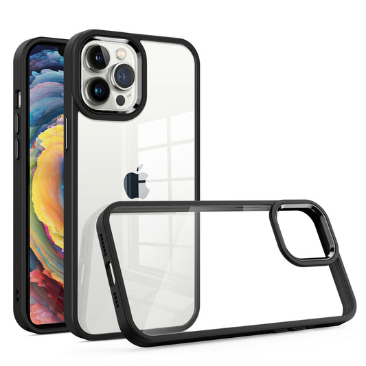Apple iPhone 14 PRO Finest Transparent Thick Acrylic Hybrid Metal Buttons Cover Case - Black (1104652)