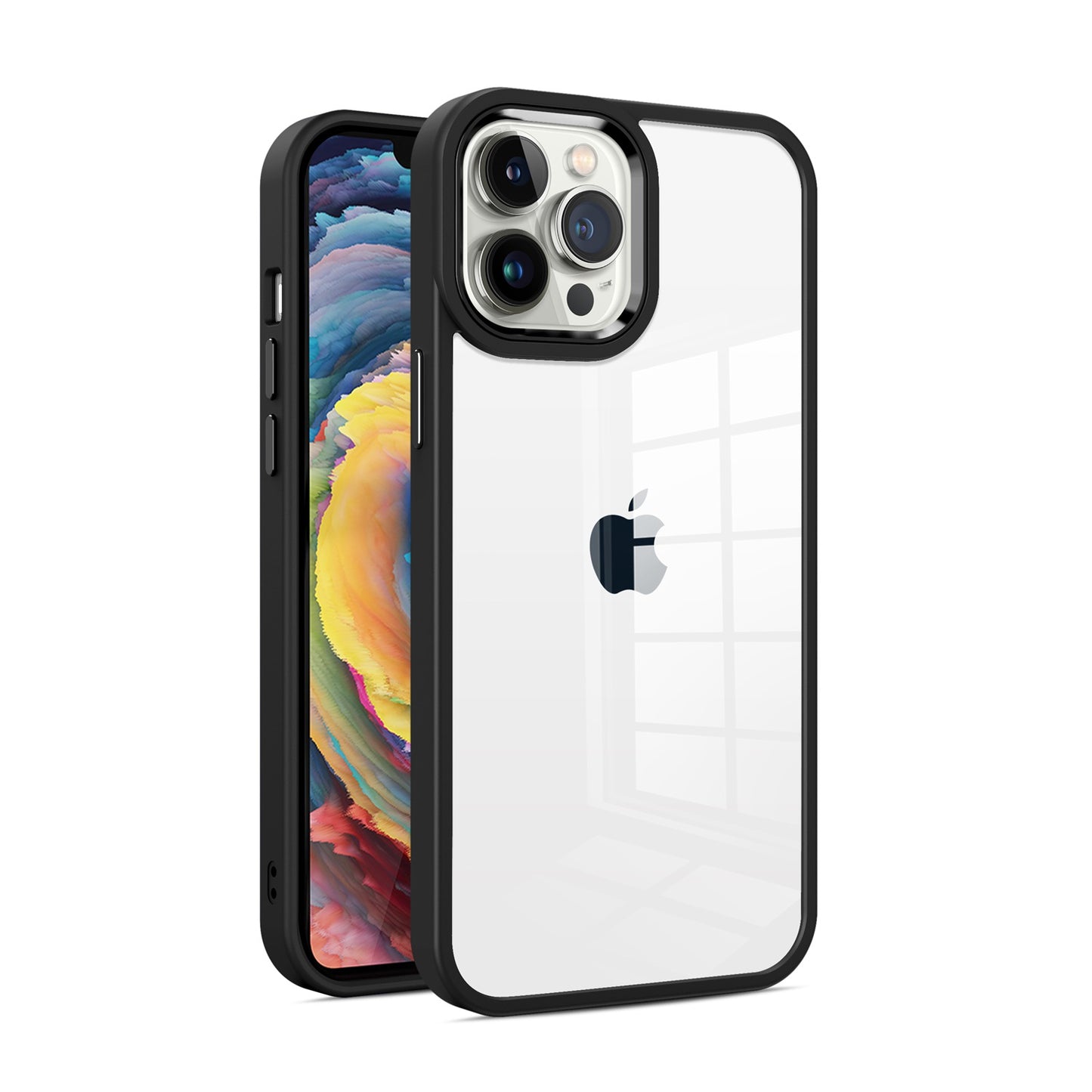 Apple iPhone 14 PRO Finest Transparent Thick Acrylic Hybrid Metal Buttons Cover Case - Black (1104652)