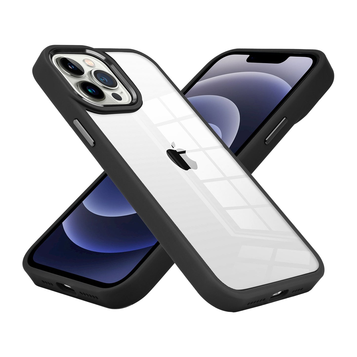 Apple iPhone 14 PRO Finest Transparent Thick Acrylic Hybrid Metal Buttons Cover Case - Black (1104652)
