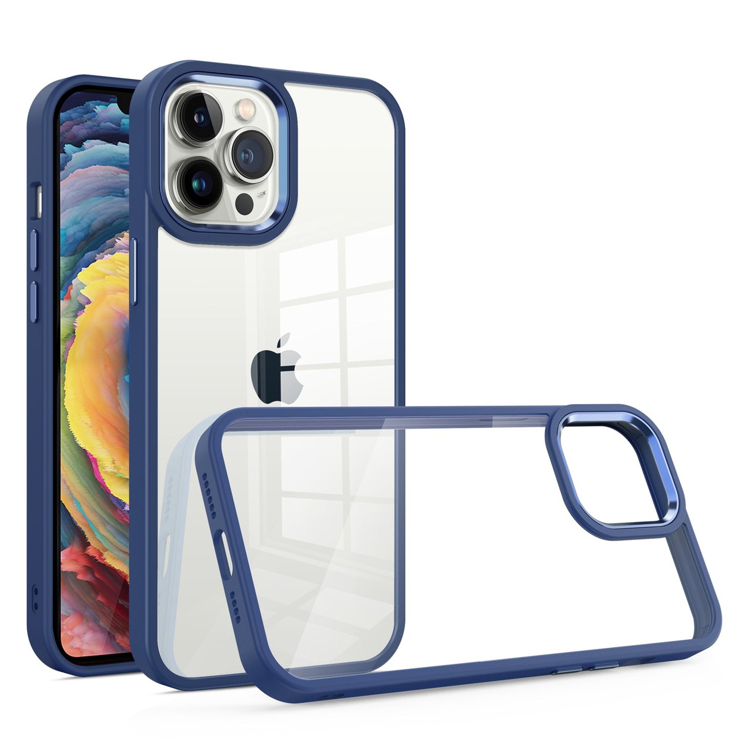 Apple iPhone 14 MAX Finest Transparent Thick Acrylic Hybrid Metal Buttons Cover Case - Blue (1104637)