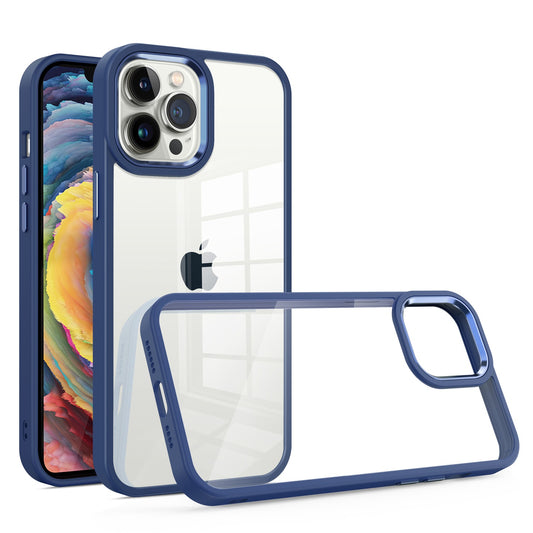 Apple iPhone 14 PRO Finest Transparent Thick Acrylic Hybrid Metal Buttons Cover Case - Blue (1104653)