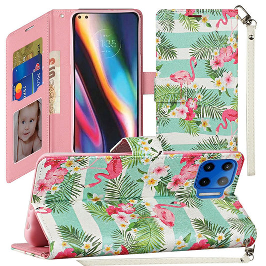 Motorola Moto One 5G Vegan Design Wallet ID Card Case Cover - Flamingo (1101700)