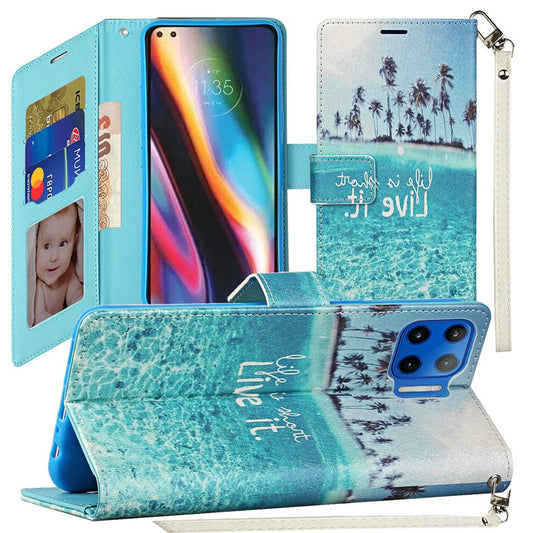 Motorola Moto One 5G Vegan Design Wallet ID Card Case Cover - Live Life (1101702)