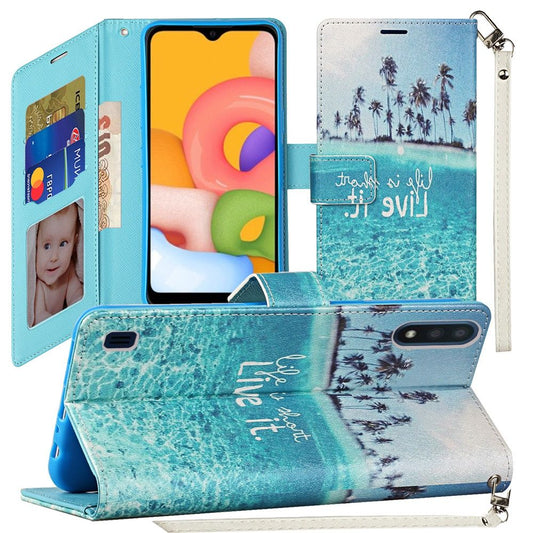 Samsung A01 Fashion Wristlet Wallet with Strap - Live Life (10253)
