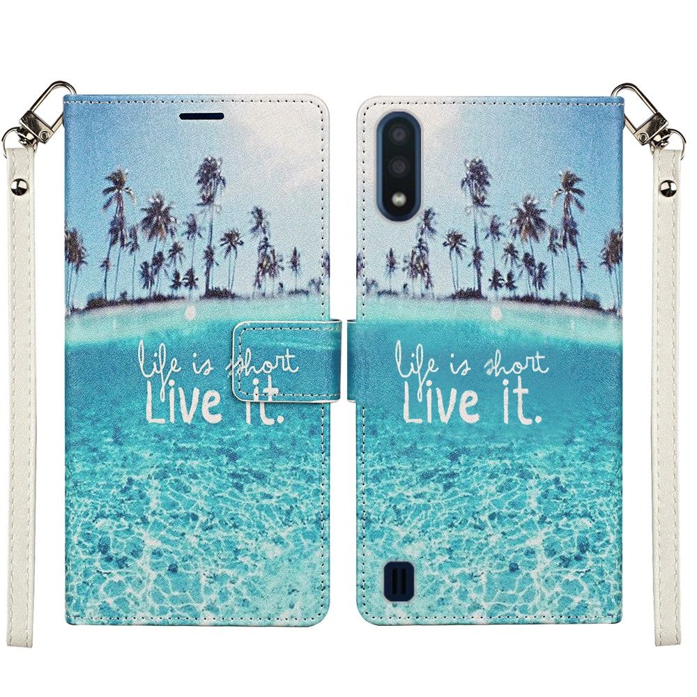 Samsung A01 Fashion Wristlet Wallet with Strap - Live Life (10253)