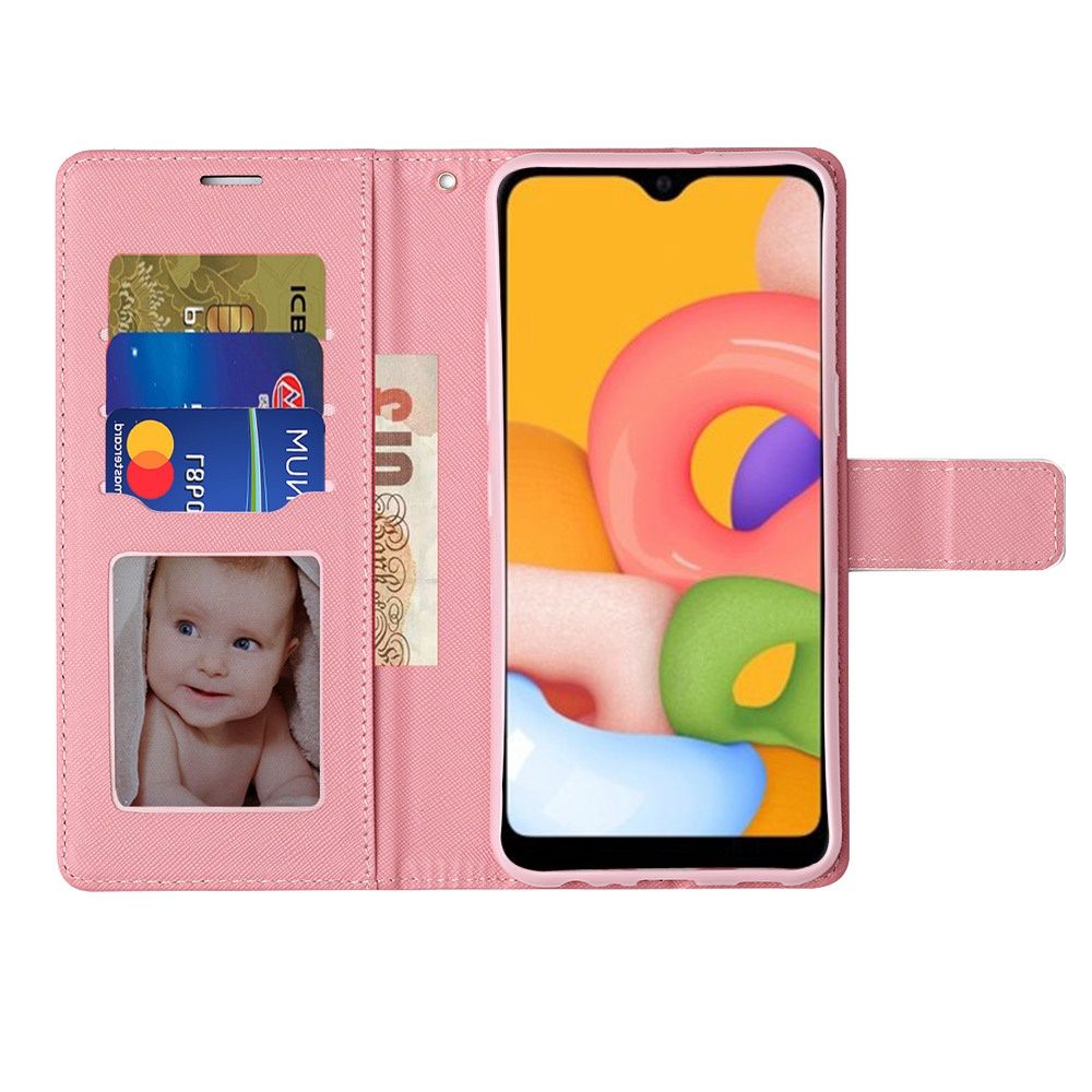 Samsung A01 Fashion Wristlet Wallet with Strap -Pink Marble (10252)