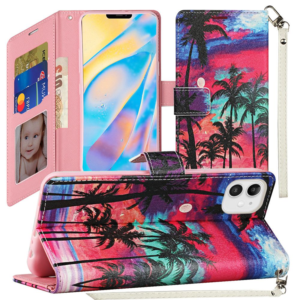 Apple iPhone 12 Mini 5.4 Vegan Design Wallet ID Card Case- Beautiful Island (110281)