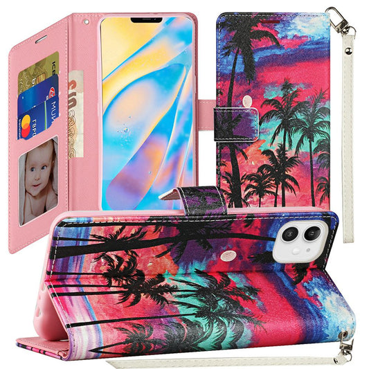 Apple iPhone 12 Mini 5.4 Vegan Design Wallet ID Card Case- Beautiful Island (110281)