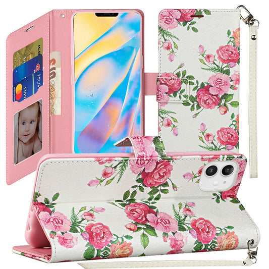 Apple iPhone 12 Mini 5.4 Vegan Design Wallet ID Card Case - Roses (110280)