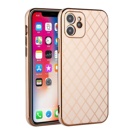 Apple iPhone 12 Pro Max 6.7 Electroplated Grid Diamond Lines TPU Case Cover - Rose Gold (1101319)