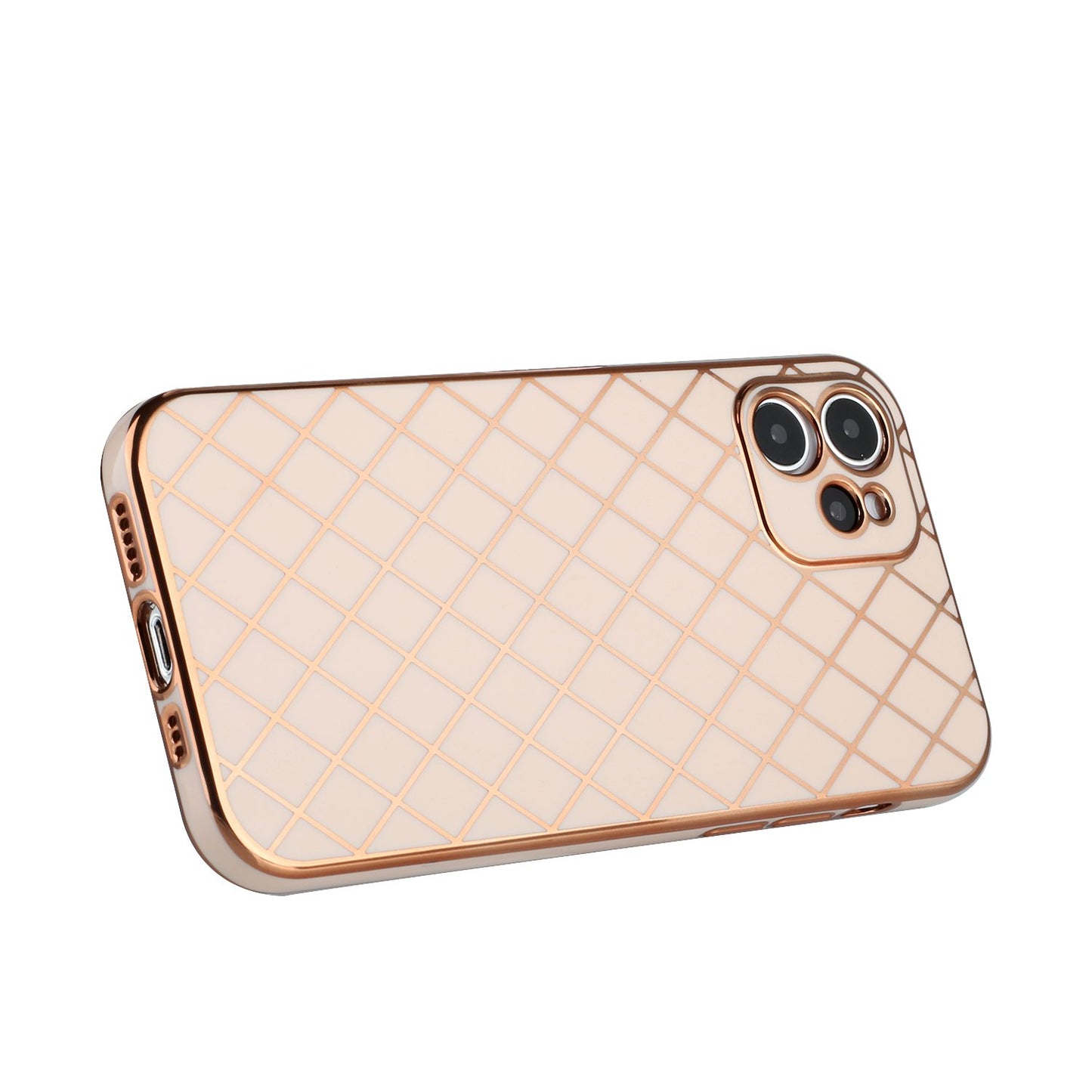 Apple iPhone 12 Pro Max 6.7 Electroplated Grid Diamond Lines TPU Case Cover - Rose Gold (1101319)