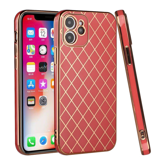 Apple iPhone SE2 (2020) 8/7 Electroplated Grid Diamond Lines TPU Case Cover - Red (1103005)