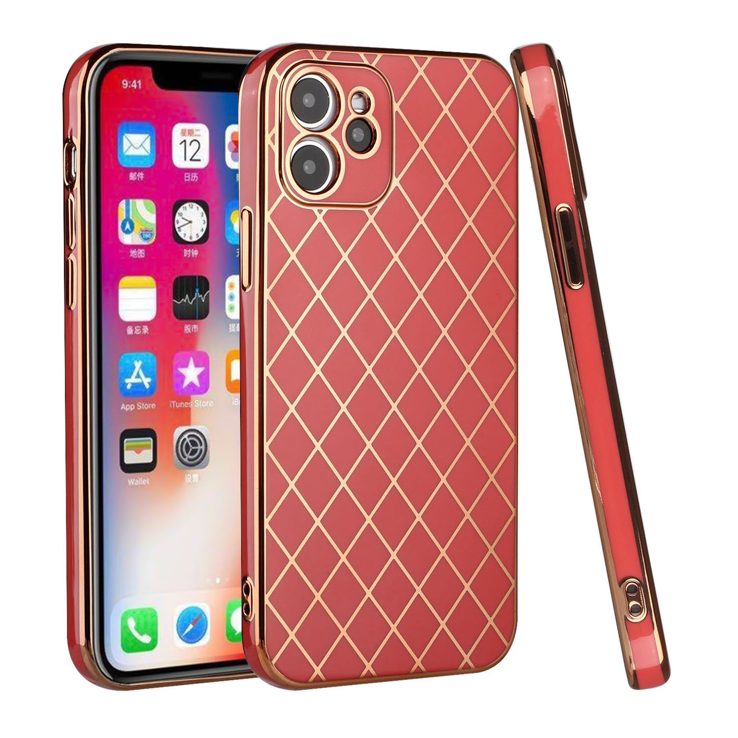 Apple iPhone XR Electroplated Grid Diamond Lines TPU Case Cover - Red (1103031)