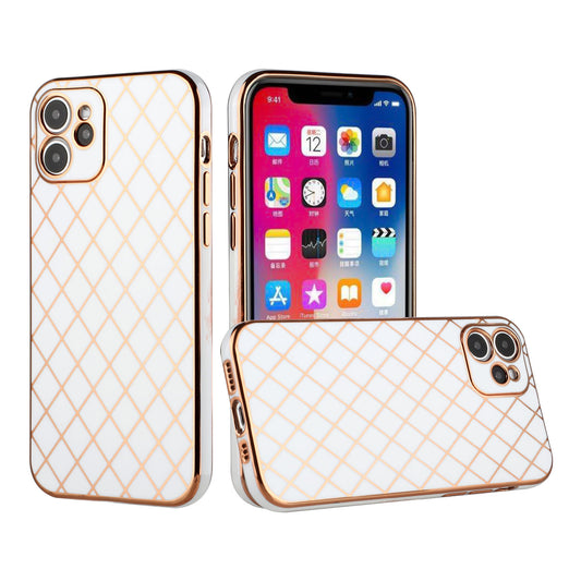 Apple iPhone XR Electroplated Grid Diamond Lines TPU Case Cover - White (1103033)