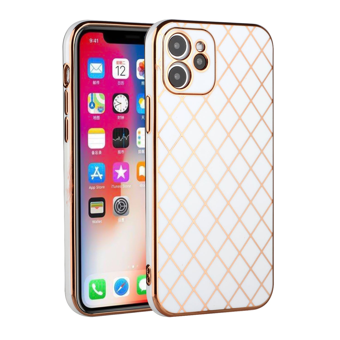 Apple iPhone XR Electroplated Grid Diamond Lines TPU Case Cover - White (1103033)