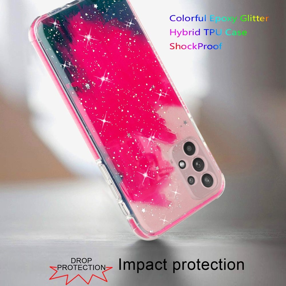 Samsung Galaxy A52 5G HOLI Colorful Epoxy Glitter Hybrid TPU Case Cover - Hot Pink (1101509)