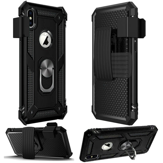 iPhone 12 & iPhone 12 Pro Holster Magnetic Ringstand Clip Cover Case - Black (1106452)