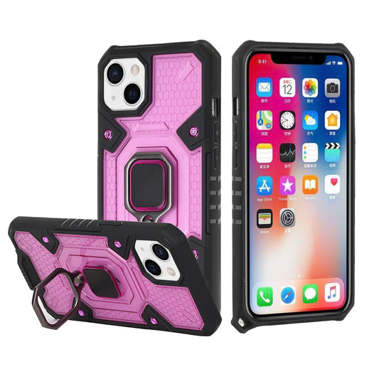 Apple iPhone 13 Pro Max 6.7 Transparent Design Shockproof Magnetic Ring Stand Case Cover - Purple (1102177)