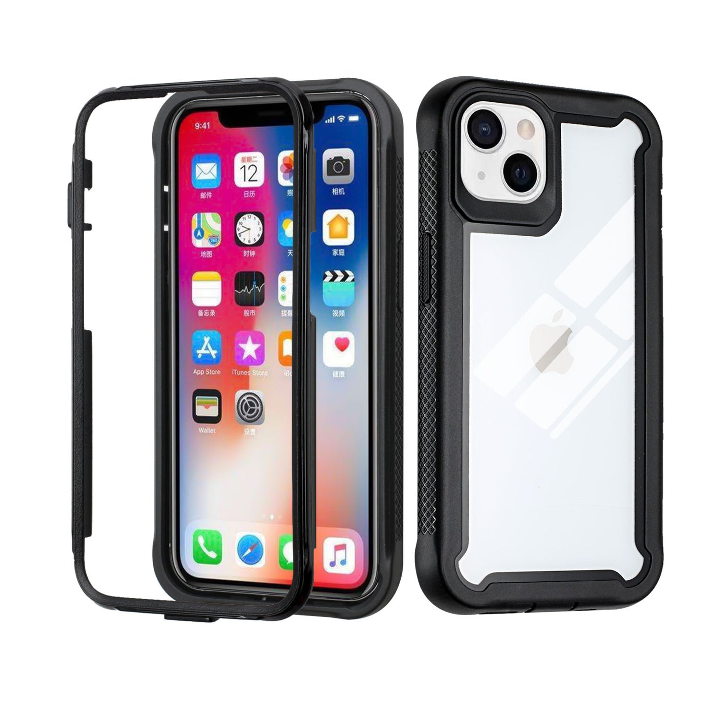 Apple iPhone 13 Pro 6.1 Transparent Shockproof Bumper 3in1 Hybrid Case Cover - Clear PC/Black TPU (1102302)