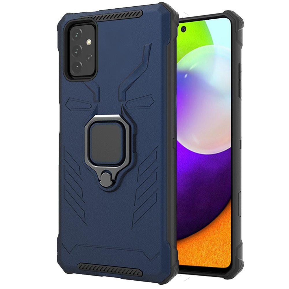 Samsung Galaxy A52 5G Craze Iron Man Lined Design Metal Magnetic Ring Stand - Navy Blue (1103397)