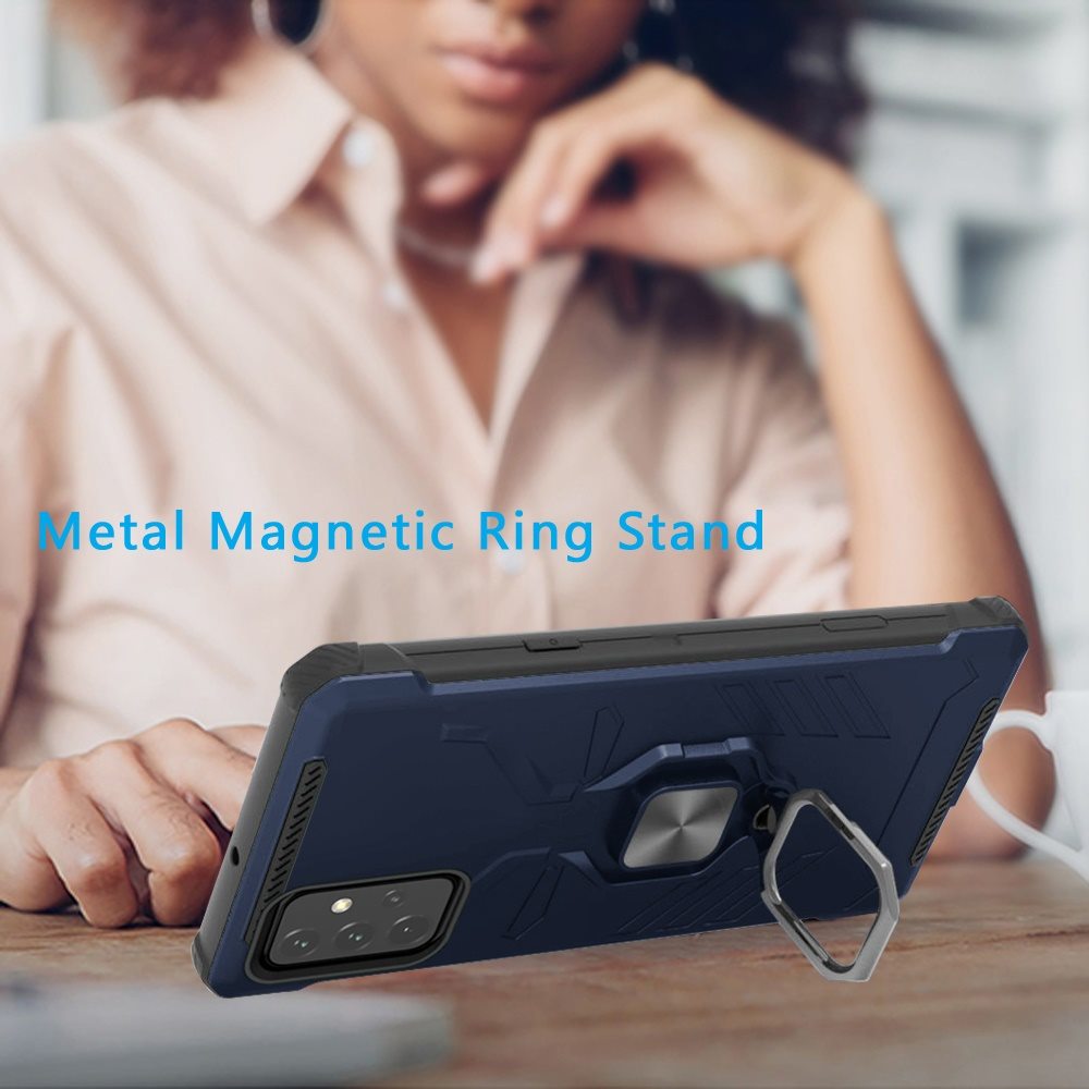 Samsung Galaxy A52 5G Craze Iron Man Lined Design Metal Magnetic Ring Stand - Navy Blue (1103397)