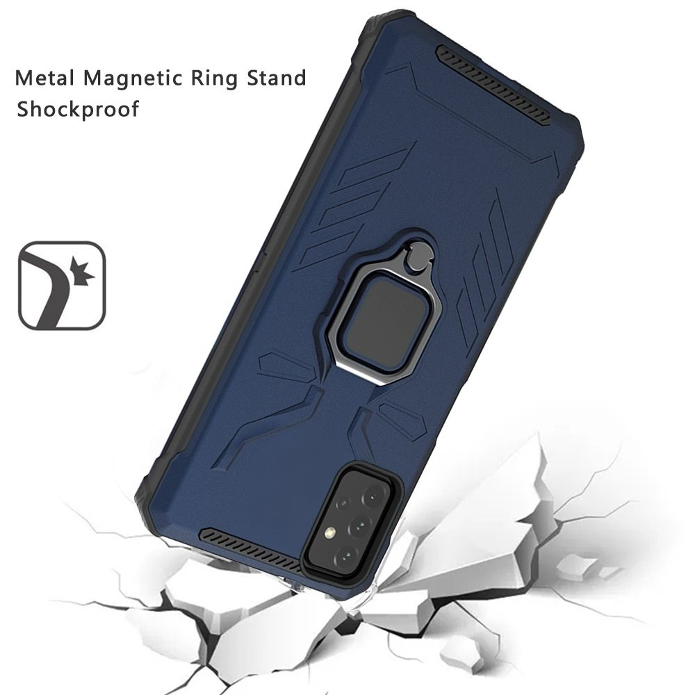 Samsung Galaxy A52 5G Craze Iron Man Lined Design Metal Magnetic Ring Stand - Navy Blue (1103397)