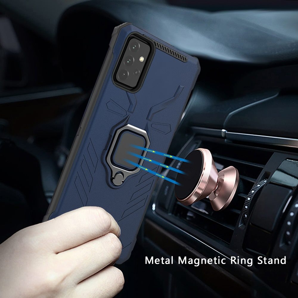 Samsung Galaxy A52 5G Craze Iron Man Lined Design Metal Magnetic Ring Stand - Navy Blue (1103397)