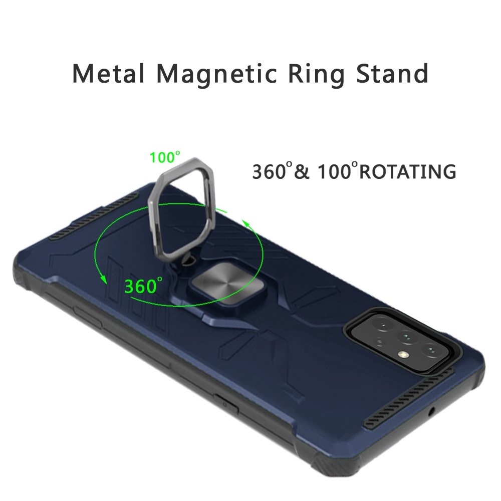 Samsung Galaxy A52 5G Craze Iron Man Lined Design Metal Magnetic Ring Stand - Navy Blue (1103397)