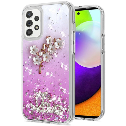 Samsung Galaxy A52 5G Love Floral Ornament Epoxy Shimmer Glitter Case Cover - Pink (1101591)