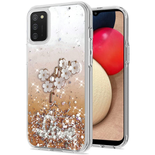 Samsung A02s Love Floral Ornament Epoxy Shimmer Glitter Case Cover - Orange (1101513)