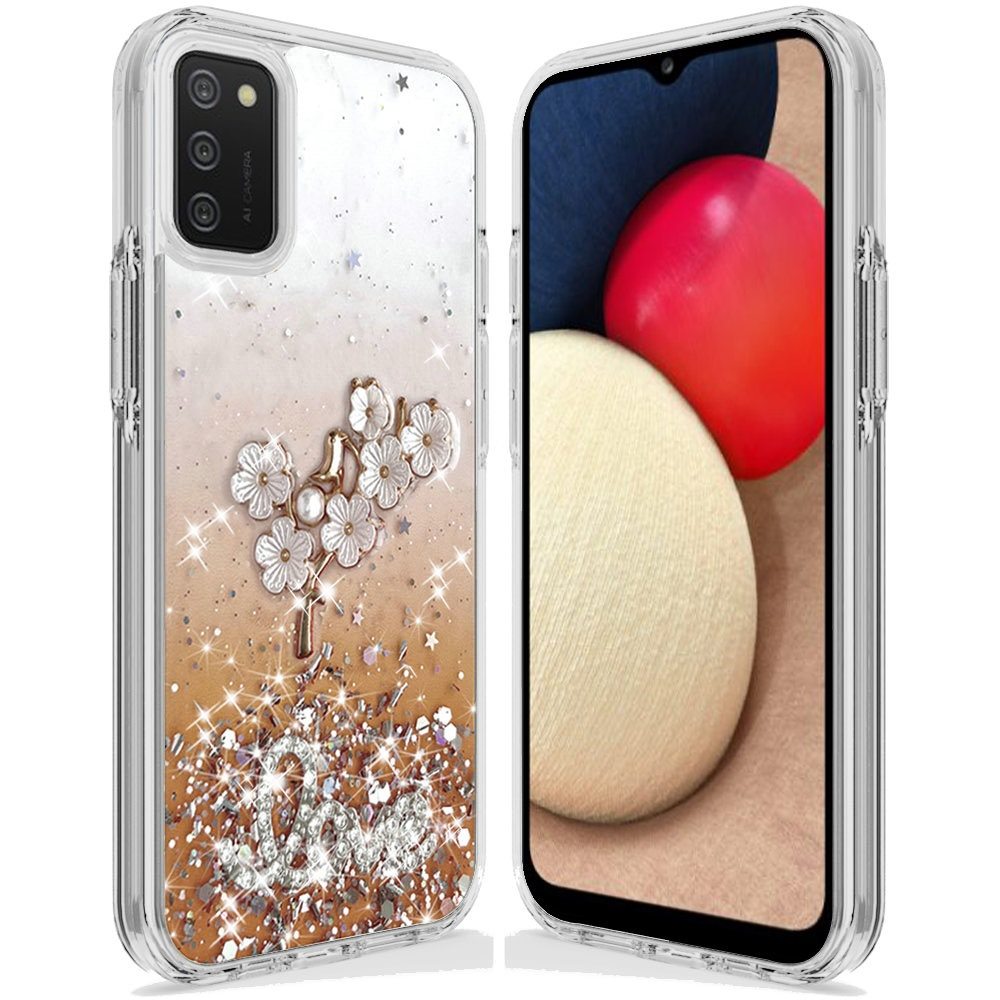 Samsung A02s Love Floral Ornament Epoxy Shimmer Glitter Case Cover - Orange (1101513)
