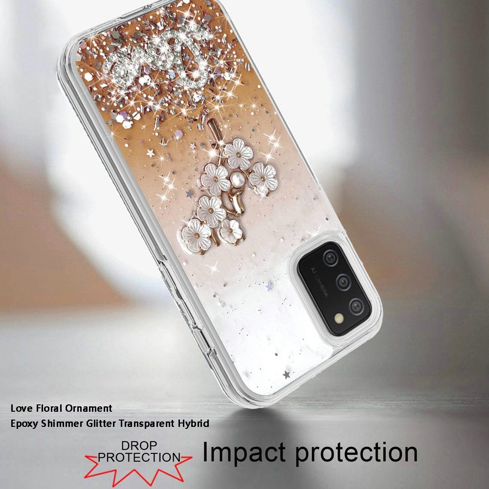 Samsung A02s Love Floral Ornament Epoxy Shimmer Glitter Case Cover - Orange (1101513)