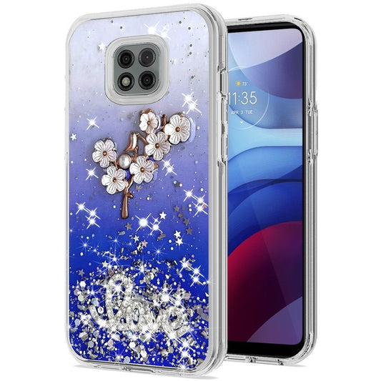 Moto G Power 2021 Love Floral Ornament Epoxy Shimmer Glitter Case Cover - Blue (1102898)