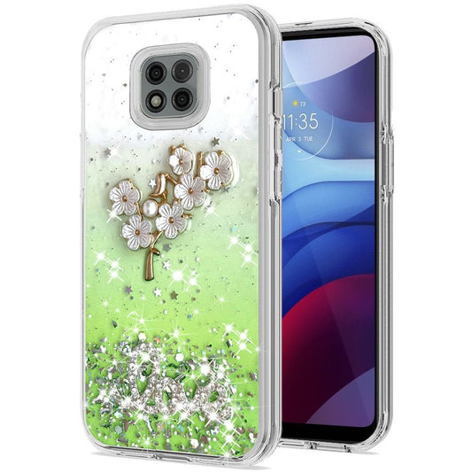 Moto G Power 2021 Love Floral Ornament Epoxy Shimmer Glitter Case Cover - Neon Green (1102899)