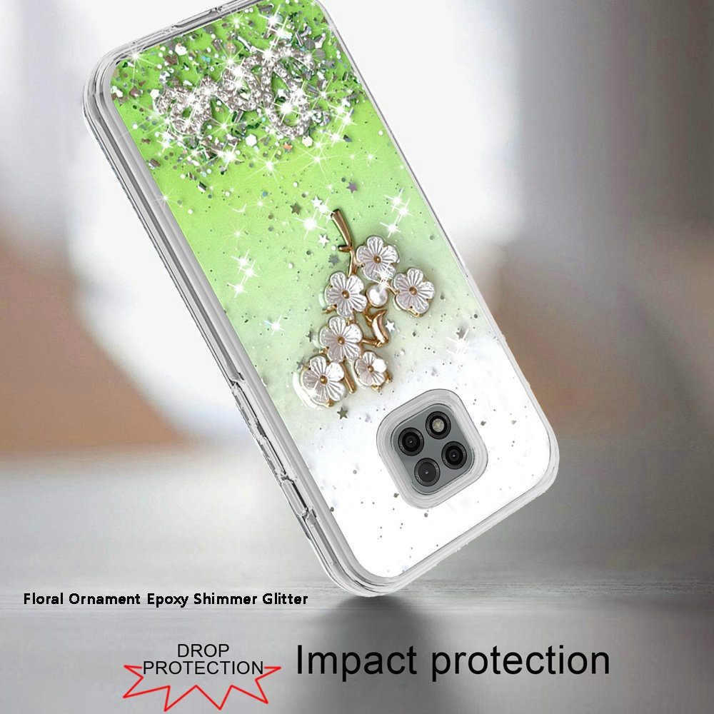 Moto G Power 2021 Love Floral Ornament Epoxy Shimmer Glitter Case Cover - Neon Green (1102899)