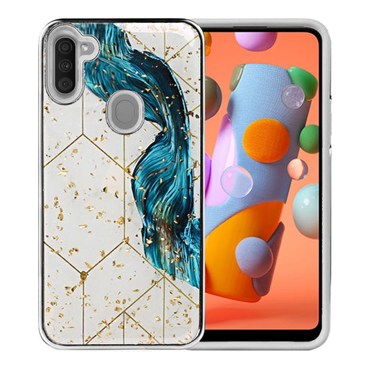 Samsung Galaxy A11 Luxury Chrome Glitter Design Case Cover - Blue Swirl (110095)