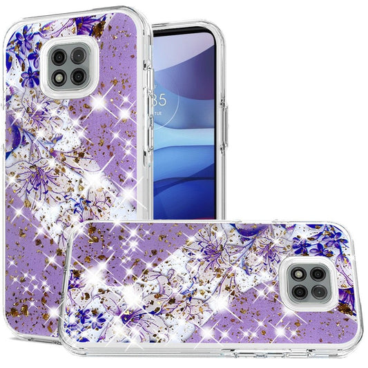 Moto G Power 2021 Magnificent Epoxy Glitter Design Hybrid Case Cover - Purple Floral (1102896)