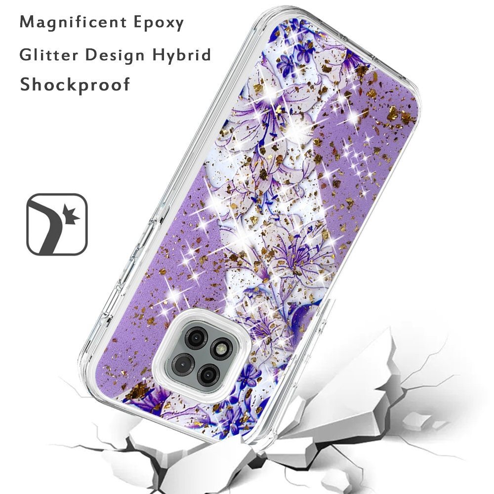 Moto G Power 2021 Magnificent Epoxy Glitter Design Hybrid Case Cover - Purple Floral (1102896)