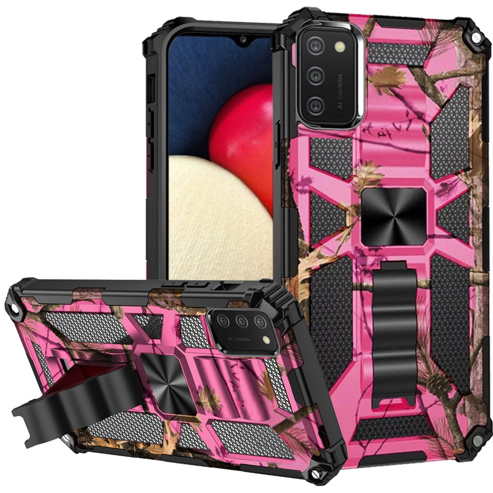 Samsung A02s Machine Design Magnetic Kickstand Case Cover - Camo Pink (1100937)