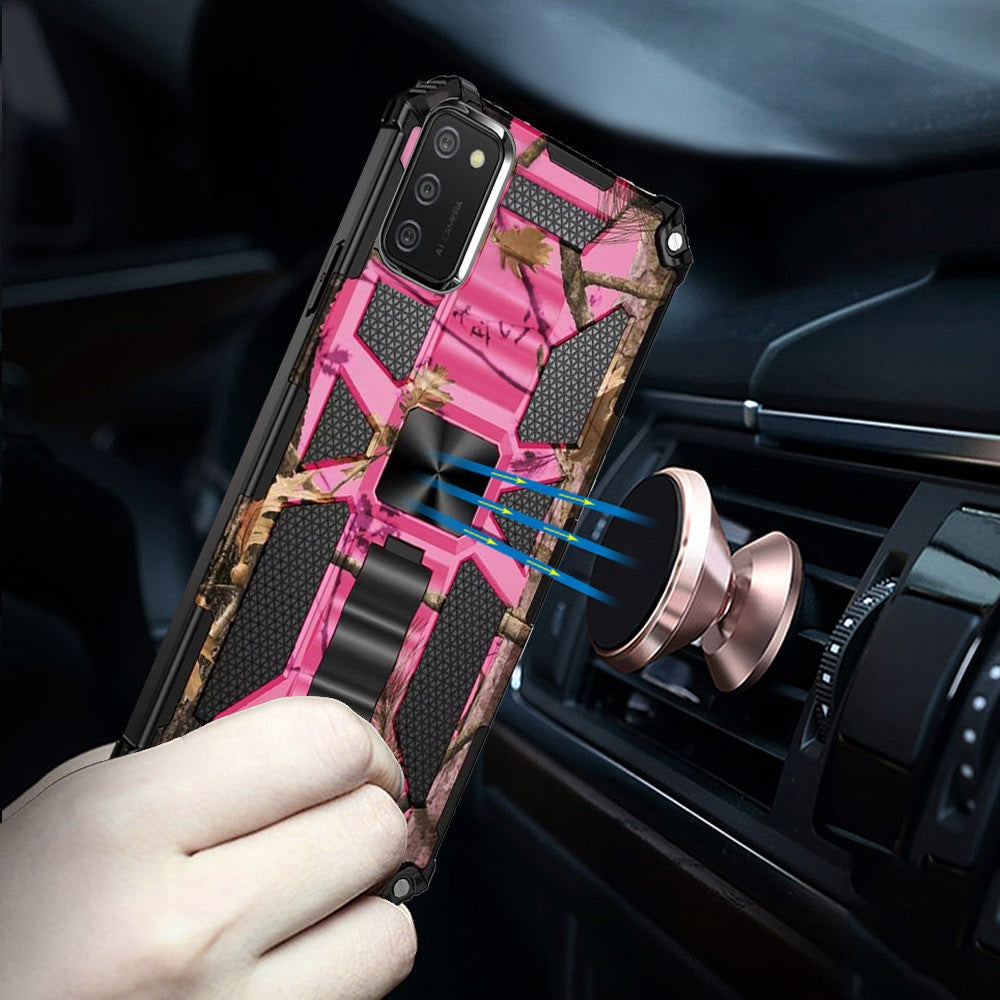 Samsung A02s Machine Design Magnetic Kickstand Case Cover - Camo Pink (1100937)