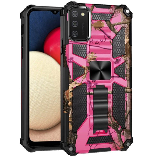 Samsung A02s Machine Design Magnetic Kickstand Case Cover - Camo Pink (1100937)