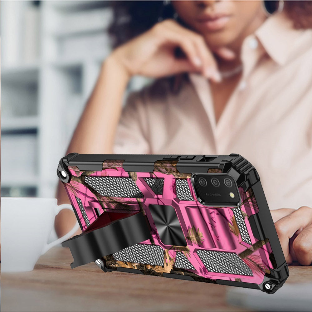 Samsung A02s Machine Design Magnetic Kickstand Case Cover - Camo Pink (1100937)