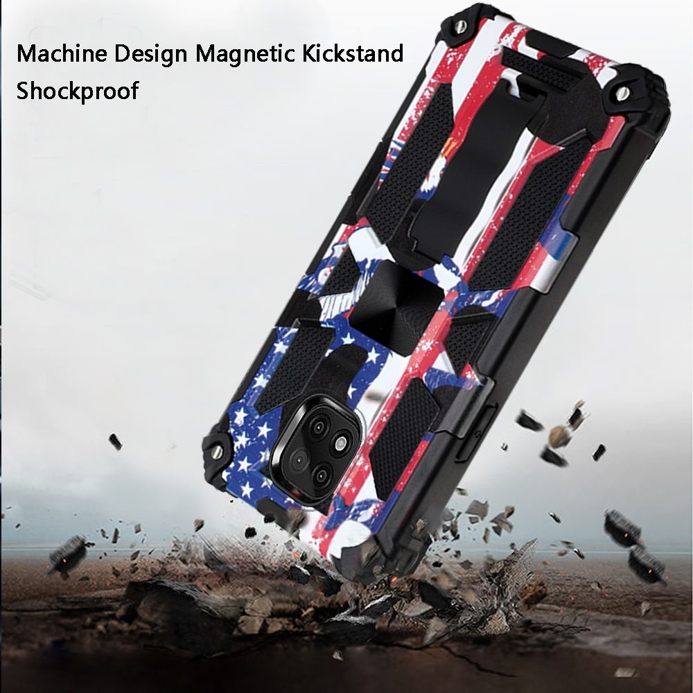 Moto G Power 2021 Machine Design Magnetic Kickstand Case Cover - American Flag (1102901)