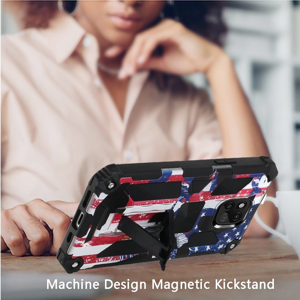 Moto G Power 2021 Machine Design Magnetic Kickstand Case Cover - American Flag (1102901)