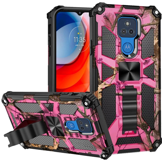 MOTO G PLAY (2021) Machine Design Magnetic Kickstand Case Cover - Camo Pink(1100826)