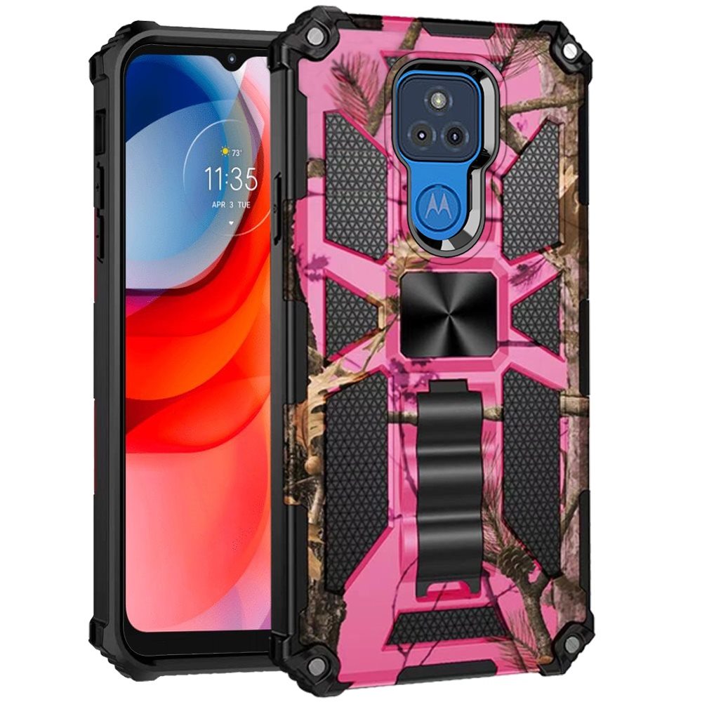 MOTO G PLAY (2021) Machine Design Magnetic Kickstand Case Cover - Camo Pink(1100826)