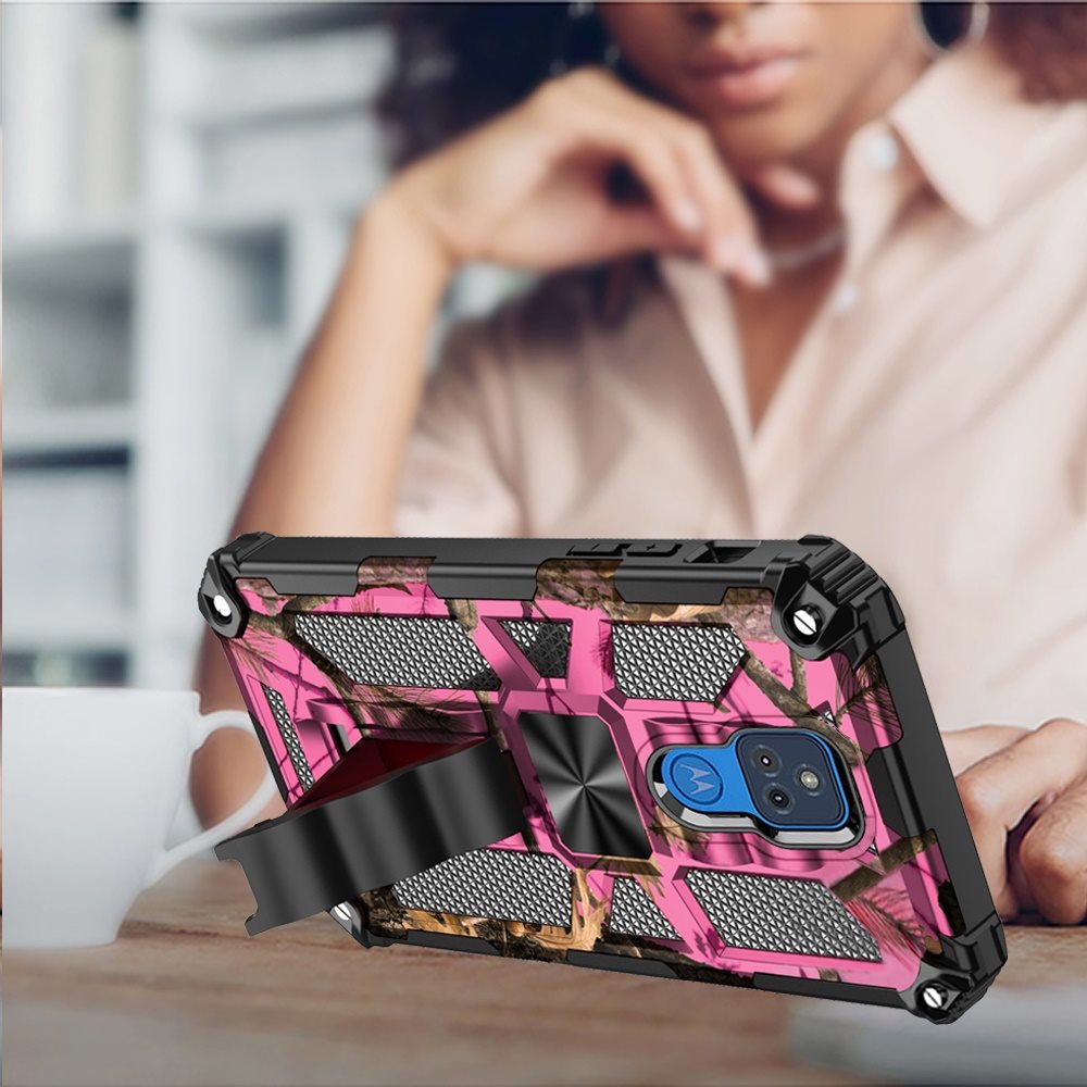 MOTO G PLAY (2021) Machine Design Magnetic Kickstand Case Cover - Camo Pink(1100826)